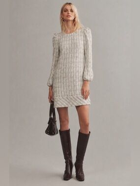 NWT Buru Knit Checker Long Puff Sleeve Shift Mini Dress Sz XL